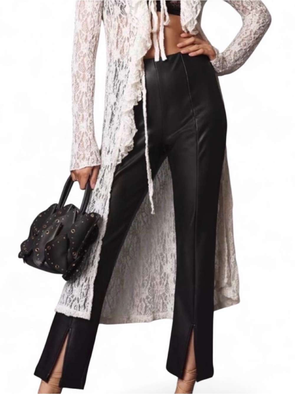 Maeve Faux Leather Black Ankle Pants NWT